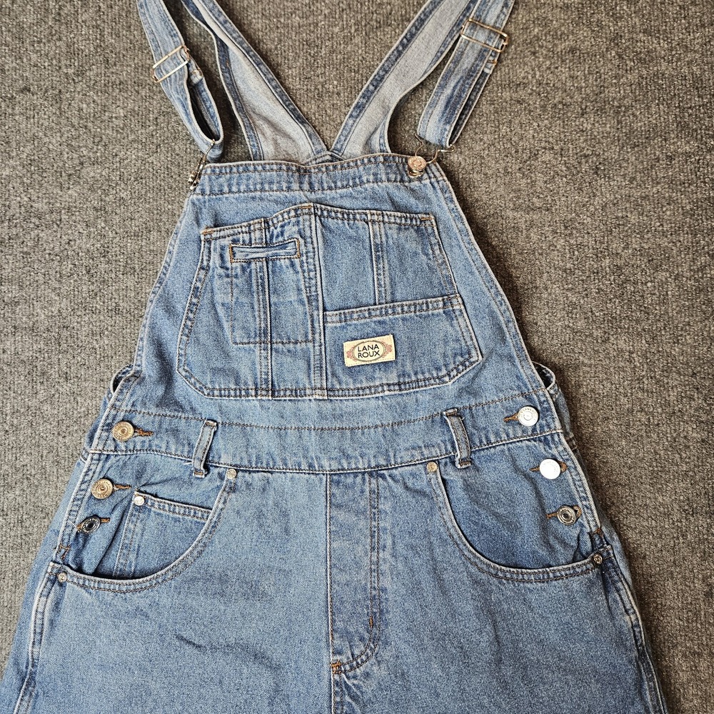 Lana Roux Women's Bib Overalls Size Large Denim Cargo Pockets 90s Inspired